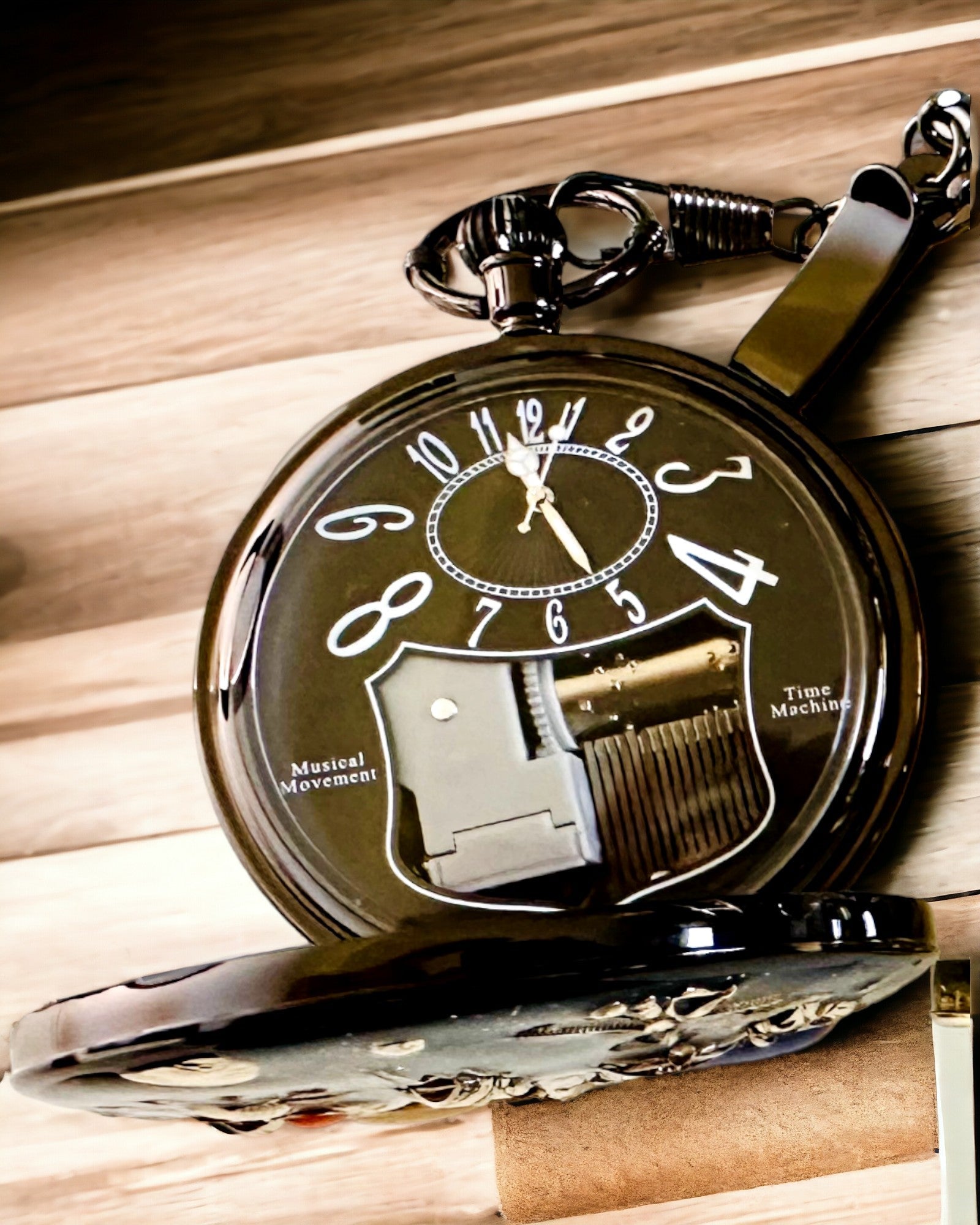 Pocket watch "Astrum Temporis" - Black frame. Customization option with engraving.