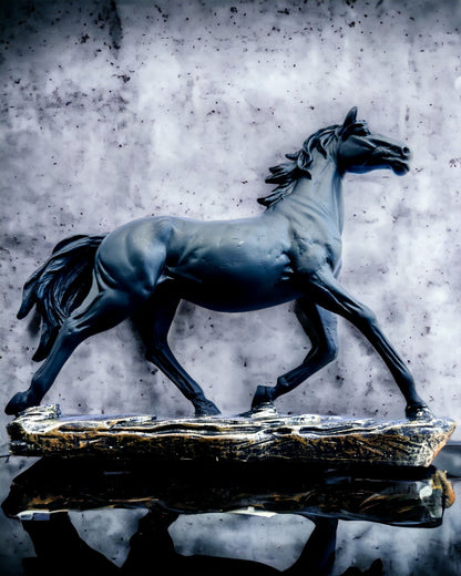 "Black Gallop" - Elegant Horse Figurine with Engraving Option