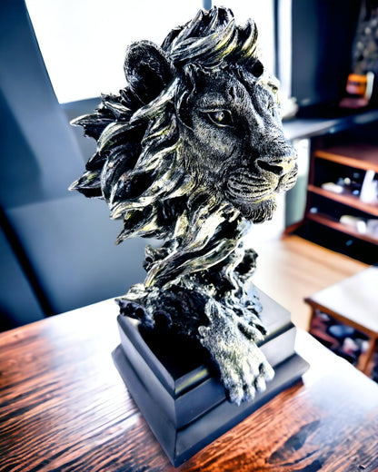 Roi de la Jungle Lion - Statue Majestueuse de Lion - couleur argentée, possibilité de personnalisation pour un cadeau