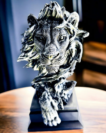 Roi de la Jungle Lion - Statue Majestueuse de Lion - couleur argentée, possibilité de personnalisation pour un cadeau