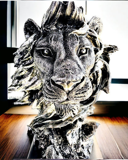 Roi de la Jungle Lion - Statue Majestueuse de Lion - couleur argentée, possibilité de personnalisation pour un cadeau