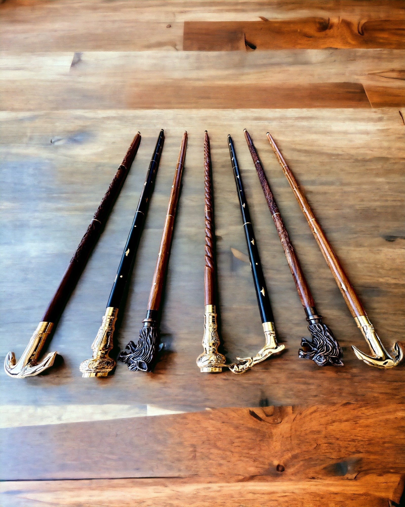 Hand-Carved Travel Cane, for Walking "Royal Wanderer" in Brown with Patterns