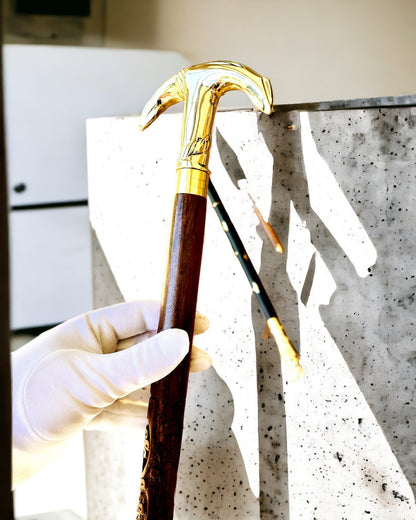 Hand-Carved Travel Cane, for Walking "Royal Wanderer" in Brown with Patterns