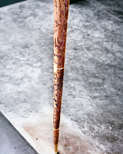 Hand-Carved Travel Cane, for Walking "Royal Wanderer" in Brown with Patterns