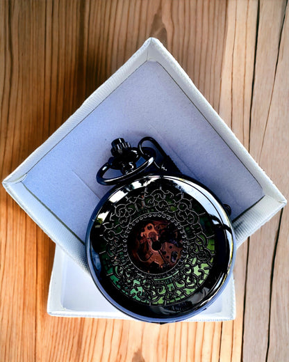 Pocket Watch "Eterna Elegance", personalized gift, engraving. Color black.