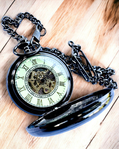 Pocket Watch "Eterna Elegance", personalized gift, engraving. Color black.