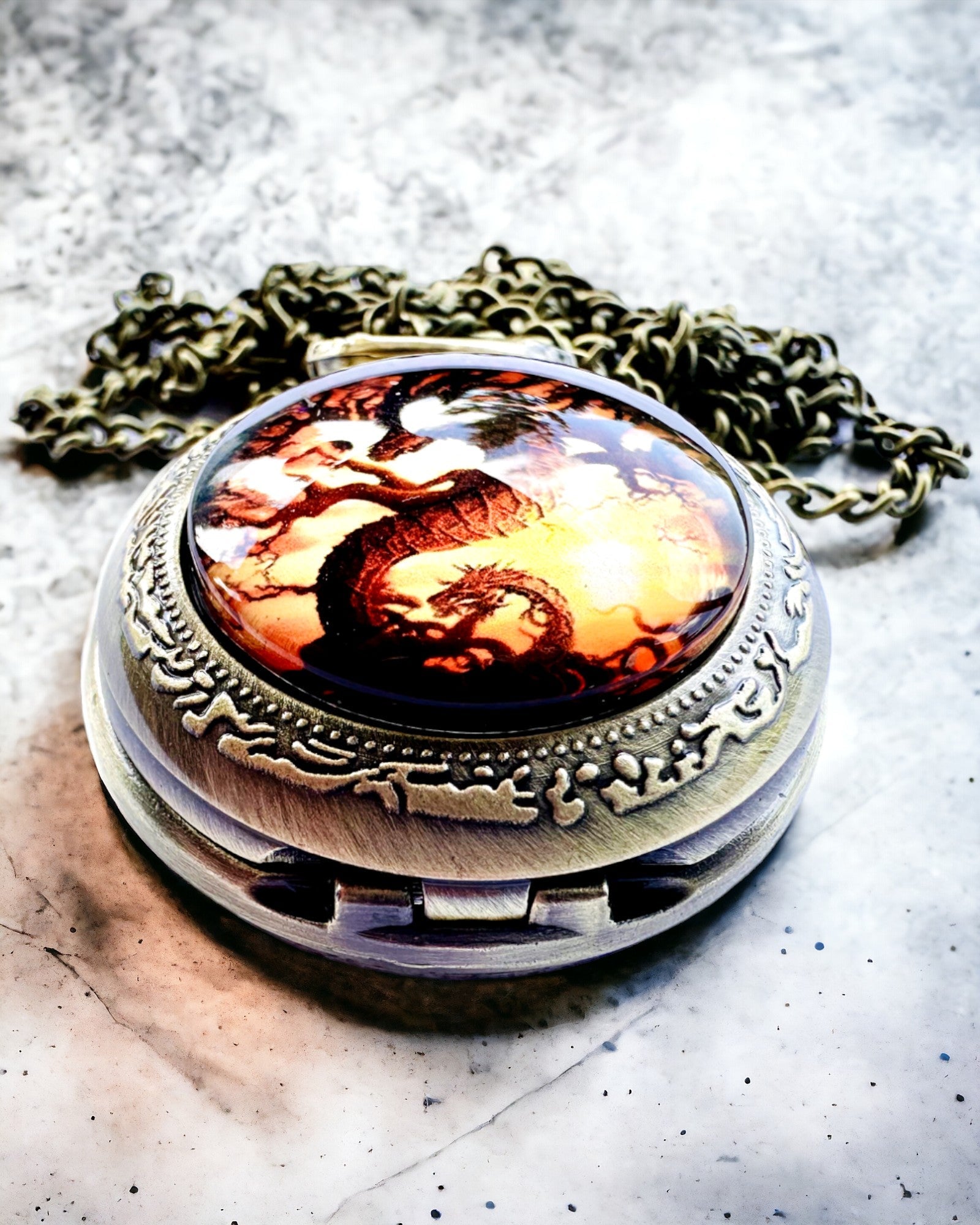 Pocket Watch "Dragon's Twilight" personalization with engraving