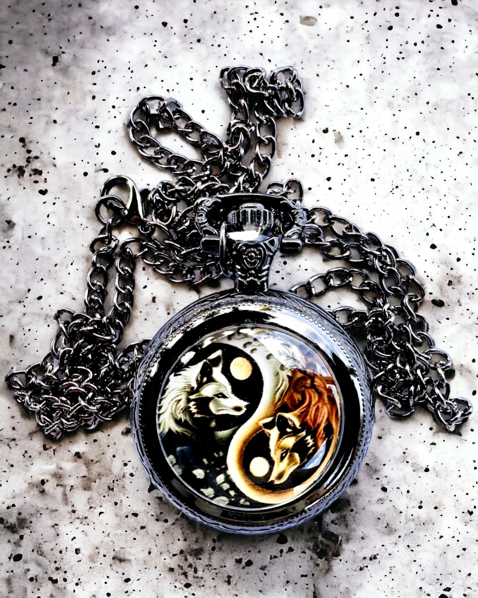 Pocket Watch "Mystic Wolves" with engraving personalization option