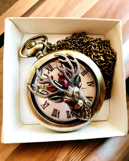 Pocket Watch "Forest Guardian" - Elegant Watch with Deer Motif, personalization option with engraving