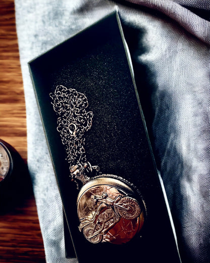 Elegant Pocket Watch Motorcycle Passion, personalization option with engraving