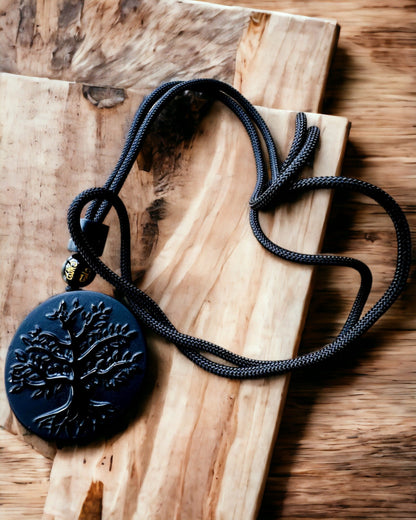 Collier "Arbre de Vie" en Obsidienne - personnalisation par gravure