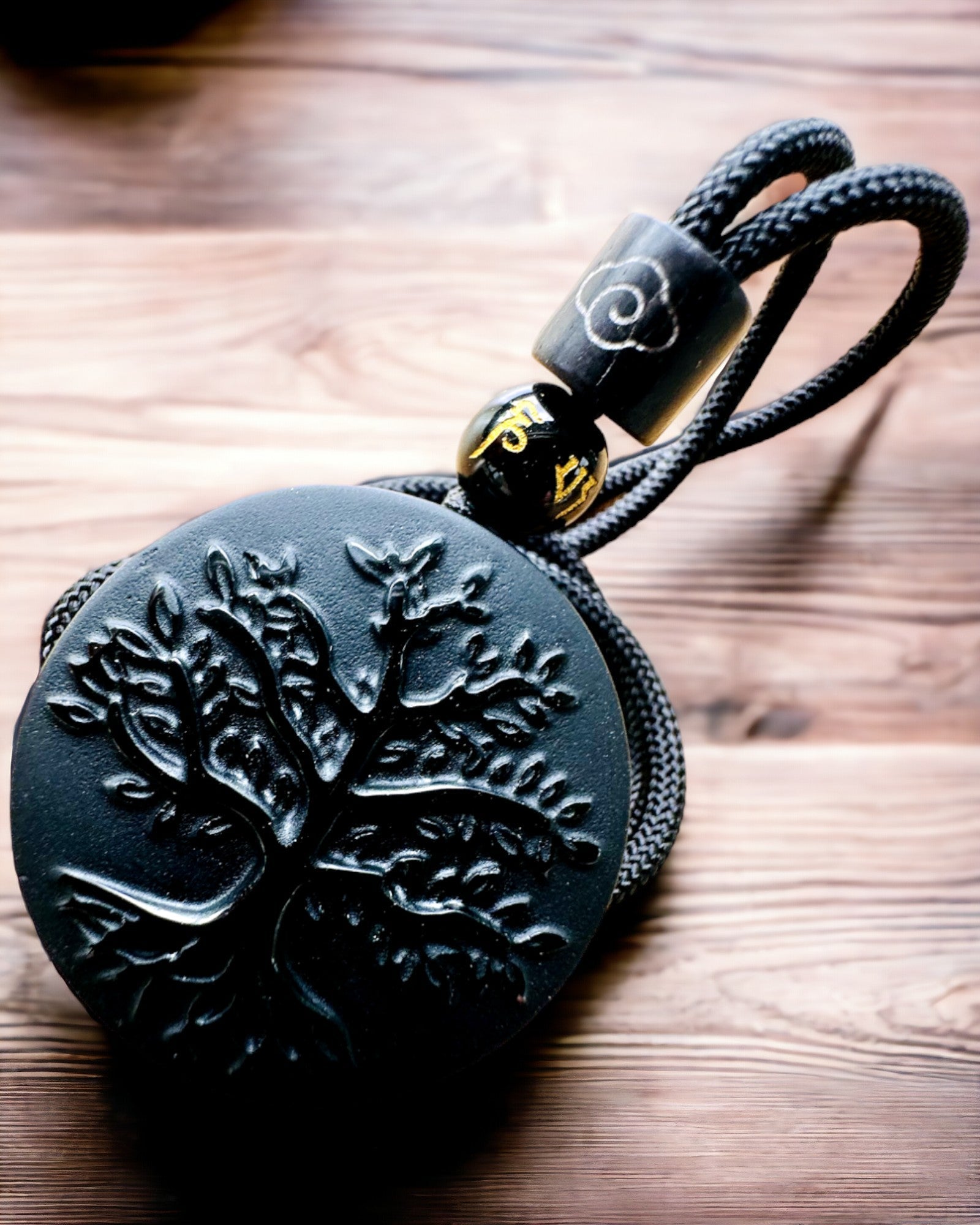 Collier "Arbre de Vie" en Obsidienne - personnalisation par gravure