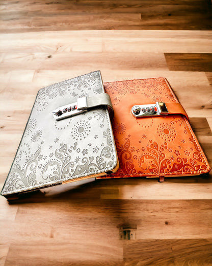 Exclusive Notebook, PU leather, A5 with Locking Mechanism - "Secret Journal", personalization with engraving