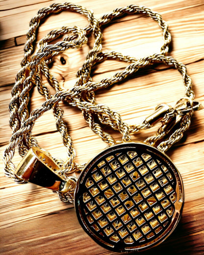 Glamour Style Compass Pendant Necklace with Zirconia for Women and Men - gold color, engraving