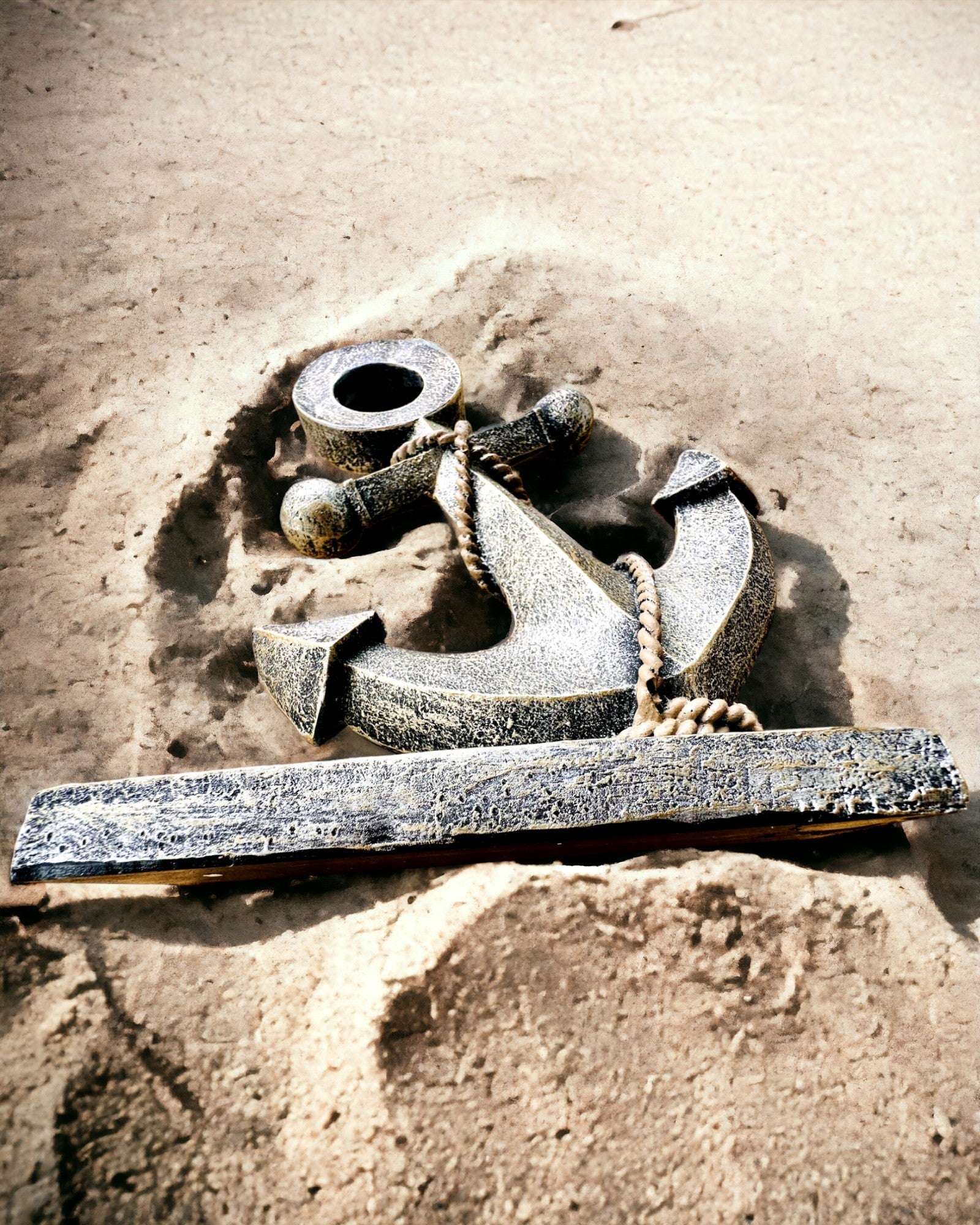 Rustic Resin Anchor Sculpture - "Sea Legend", anchor personalization with engraving