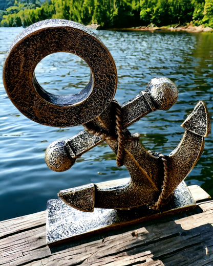 Sculpture Rustique d'Ancre en Résine - "Légende Marine", ancre personnalisation par gravure