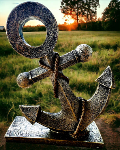 Rustic Resin Anchor Sculpture - "Sea Legend", anchor personalization with engraving