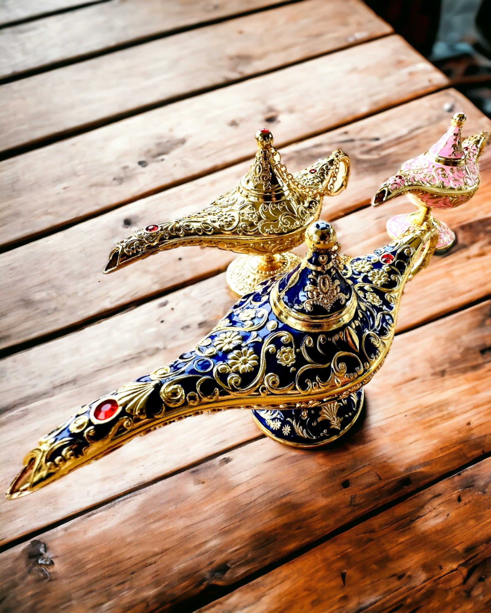 Magische Aladdin Lamp met Graveermogelijkheid - Roze Variant, doorweven met goud