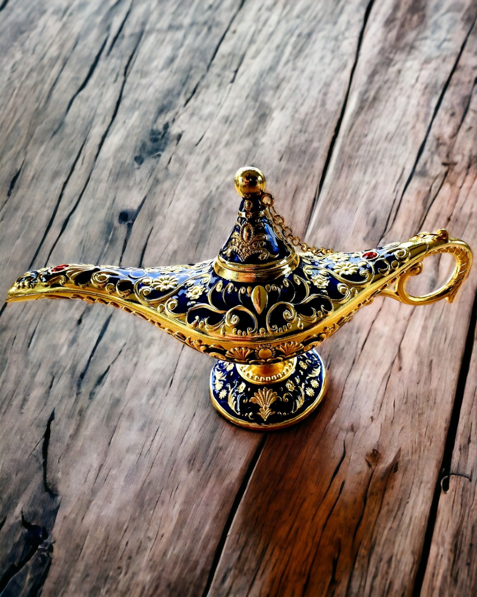 Magische Aladdin Lamp met Graveermogelijkheid - Donkerblauwe Variant, doorweven met goud