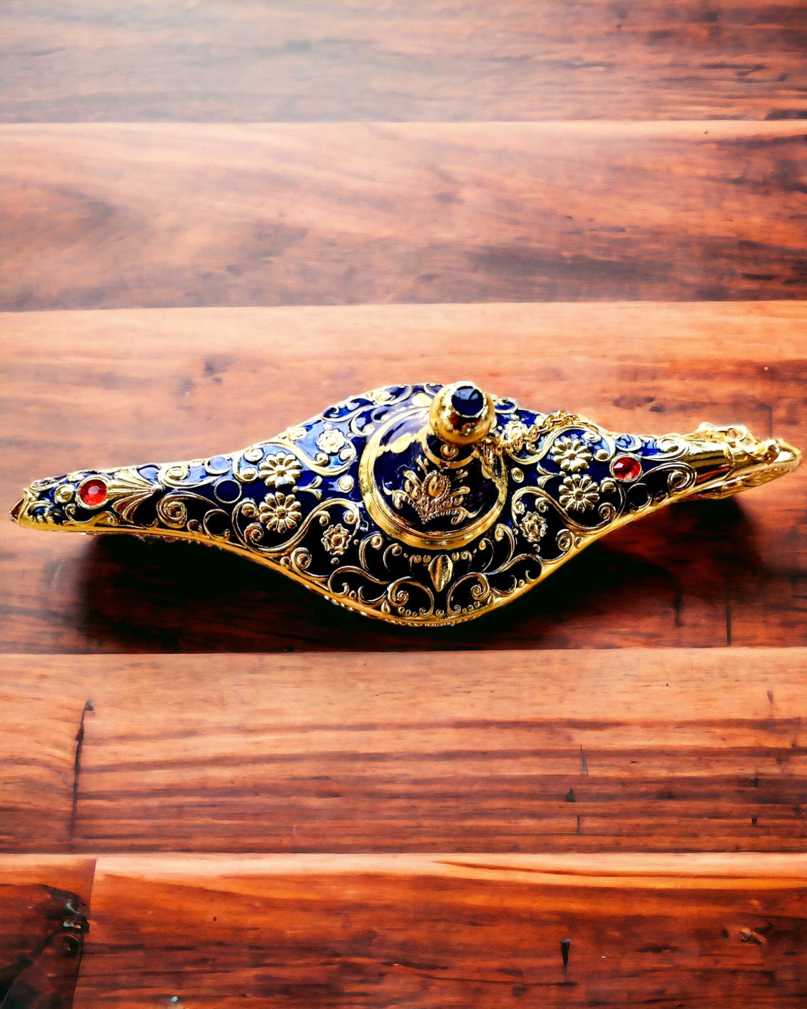 Magische Aladdin Lamp met Graveermogelijkheid - Donkerblauwe Variant, doorweven met goud