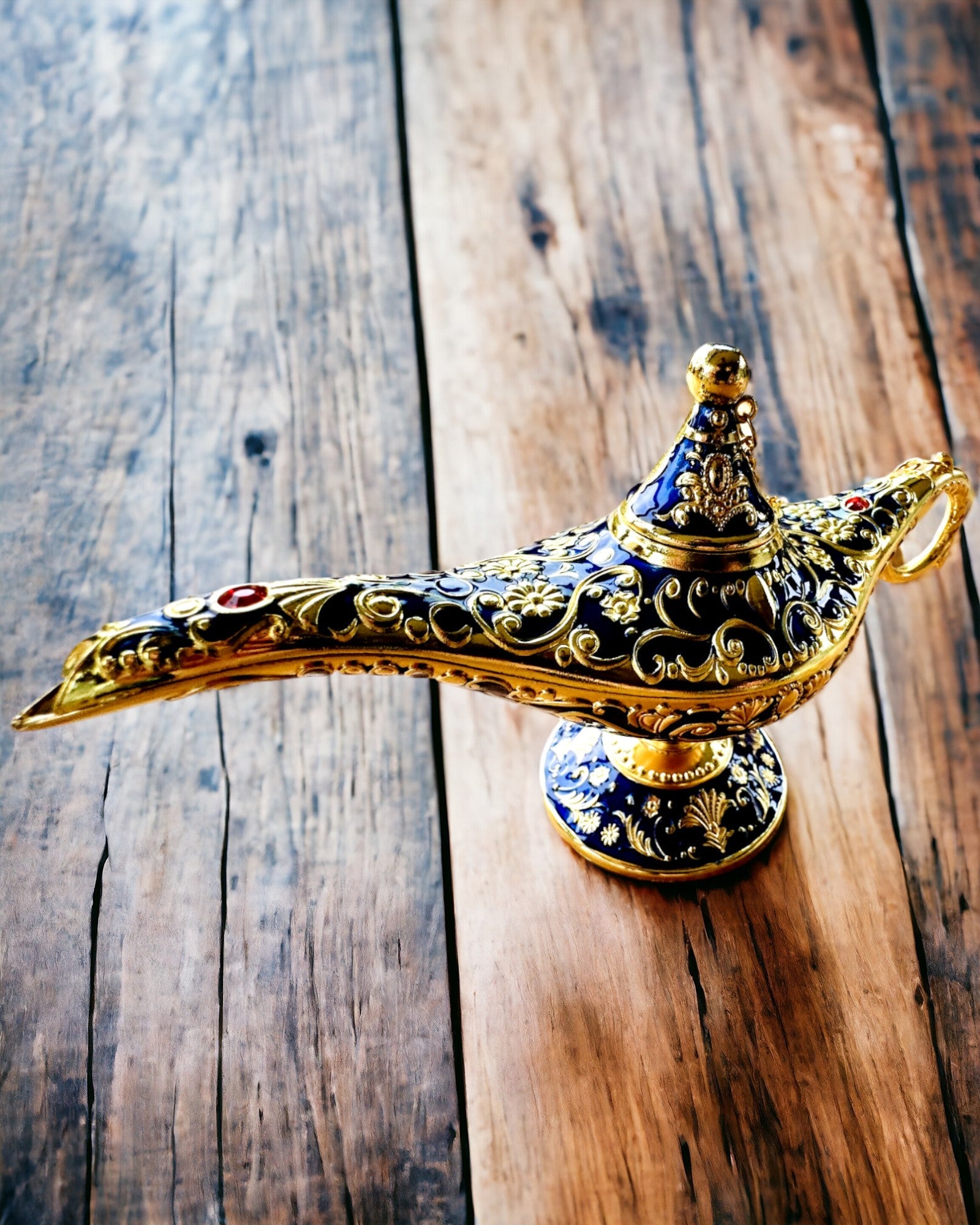 Magische Aladdin Lamp met Graveermogelijkheid - Donkerblauwe Variant, doorweven met goud