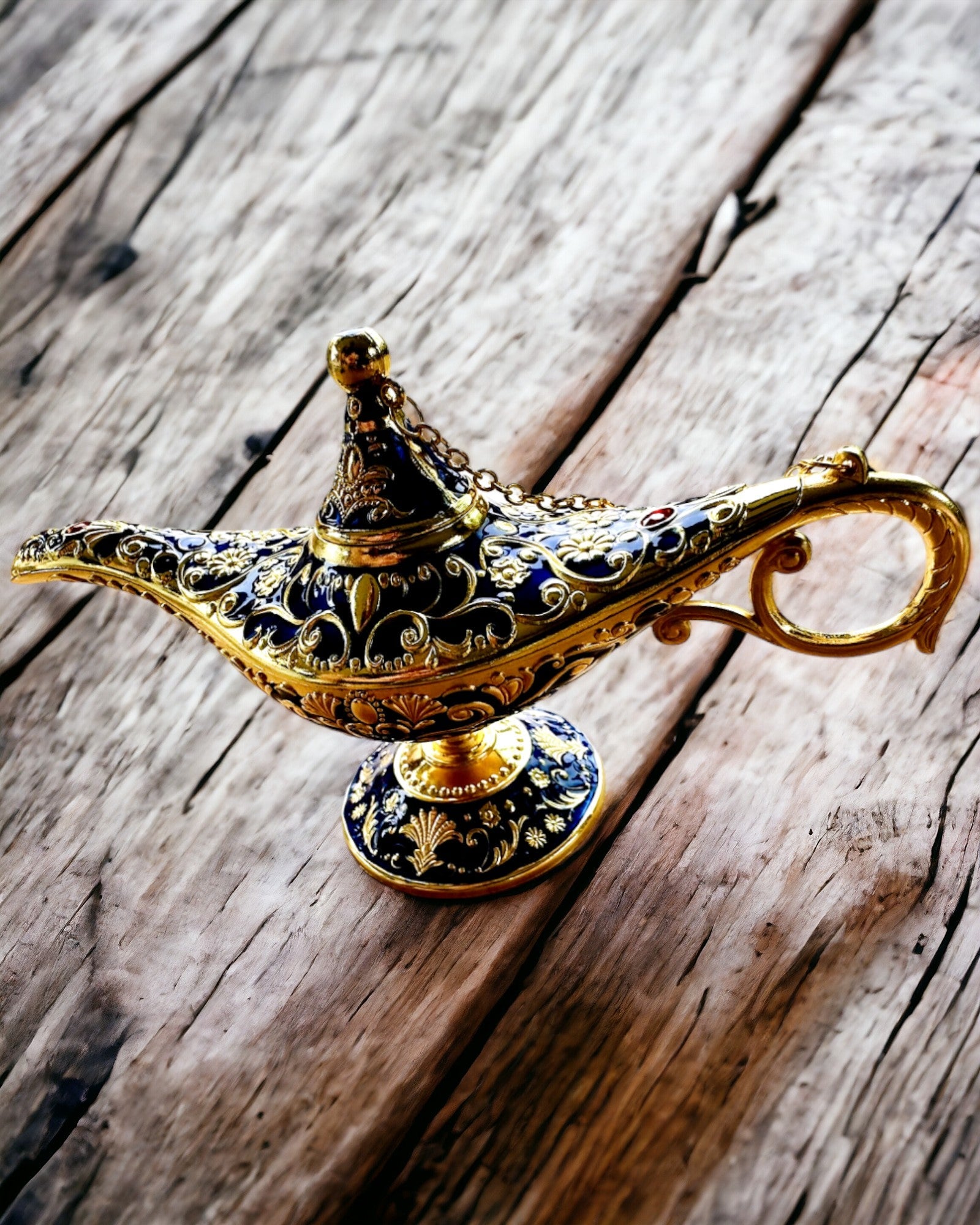 Magische Aladdin Lamp met Graveermogelijkheid - Donkerblauwe Variant, doorweven met goud