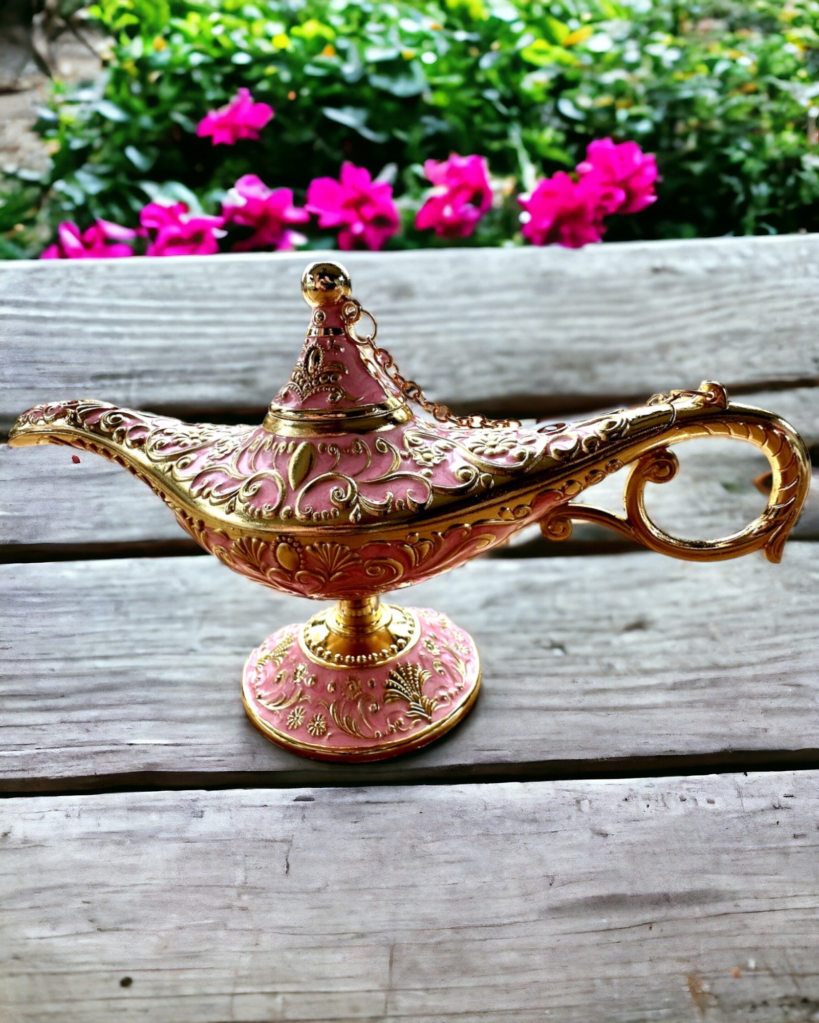 Lampe Magique d'Aladdin avec Option de Gravure - Variante Rose, entrelacée d'or