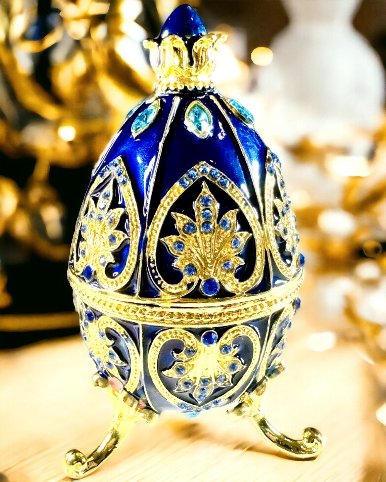 Œuf Fabergé Exclusif - couleur bleu foncé – Boîte Décorative à Bijoux en Émail