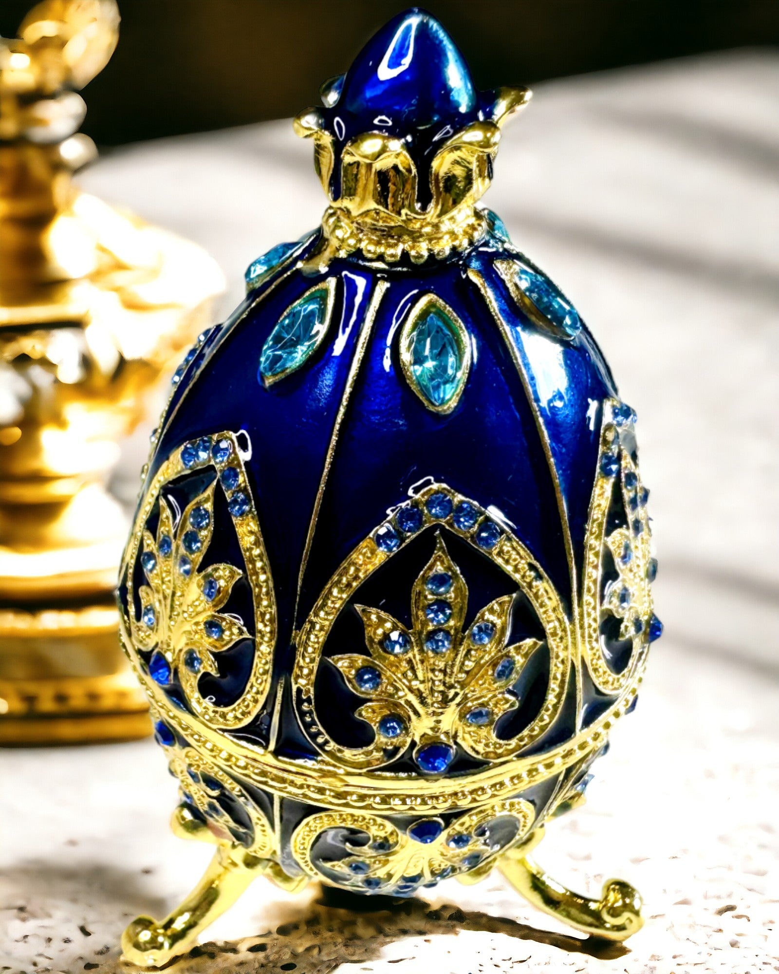 Œuf Fabergé Exclusif - couleur bleu foncé – Boîte Décorative à Bijoux en Émail