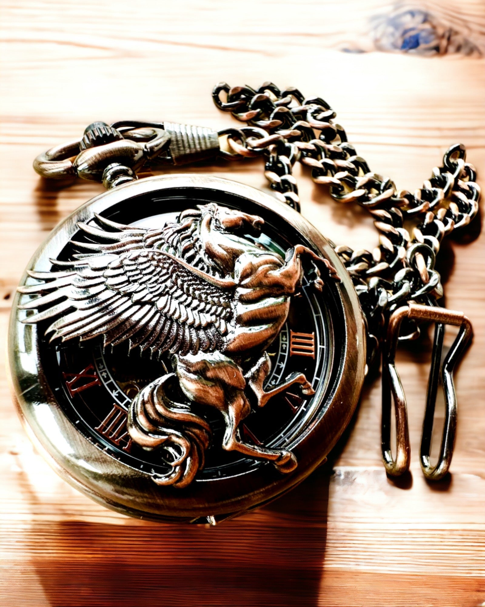 Pocket Watch "Equus Tempus" - Color: Brown, Rose Gold with Horse Motif, personalization option with engraving