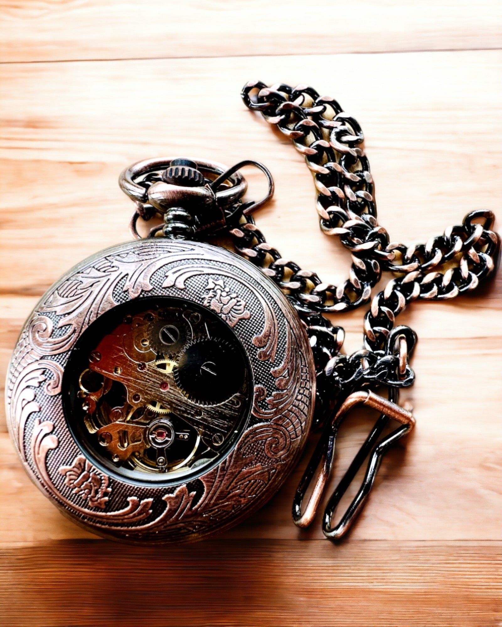 Pocket Watch "Equus Tempus" - Color: Brown, Rose Gold with Horse Motif, personalization option with engraving