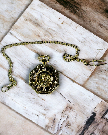 Exclusive Steampunk Style Pocket Watch with Visible Mechanism on the Dial - Classic Elegance