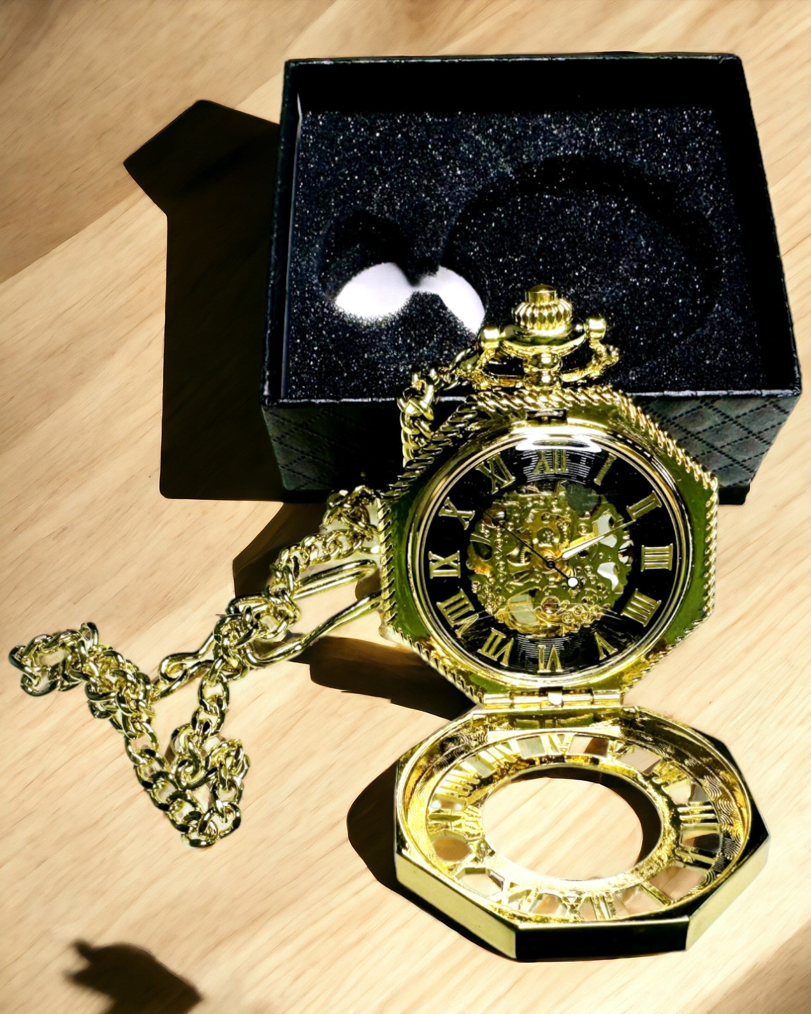 Exclusive Steampunk Style Pocket Watch with Visible Mechanism on the Dial - Classic Elegance