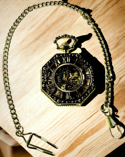 Exclusive Steampunk Style Pocket Watch with Visible Mechanism on the Dial - Classic Elegance