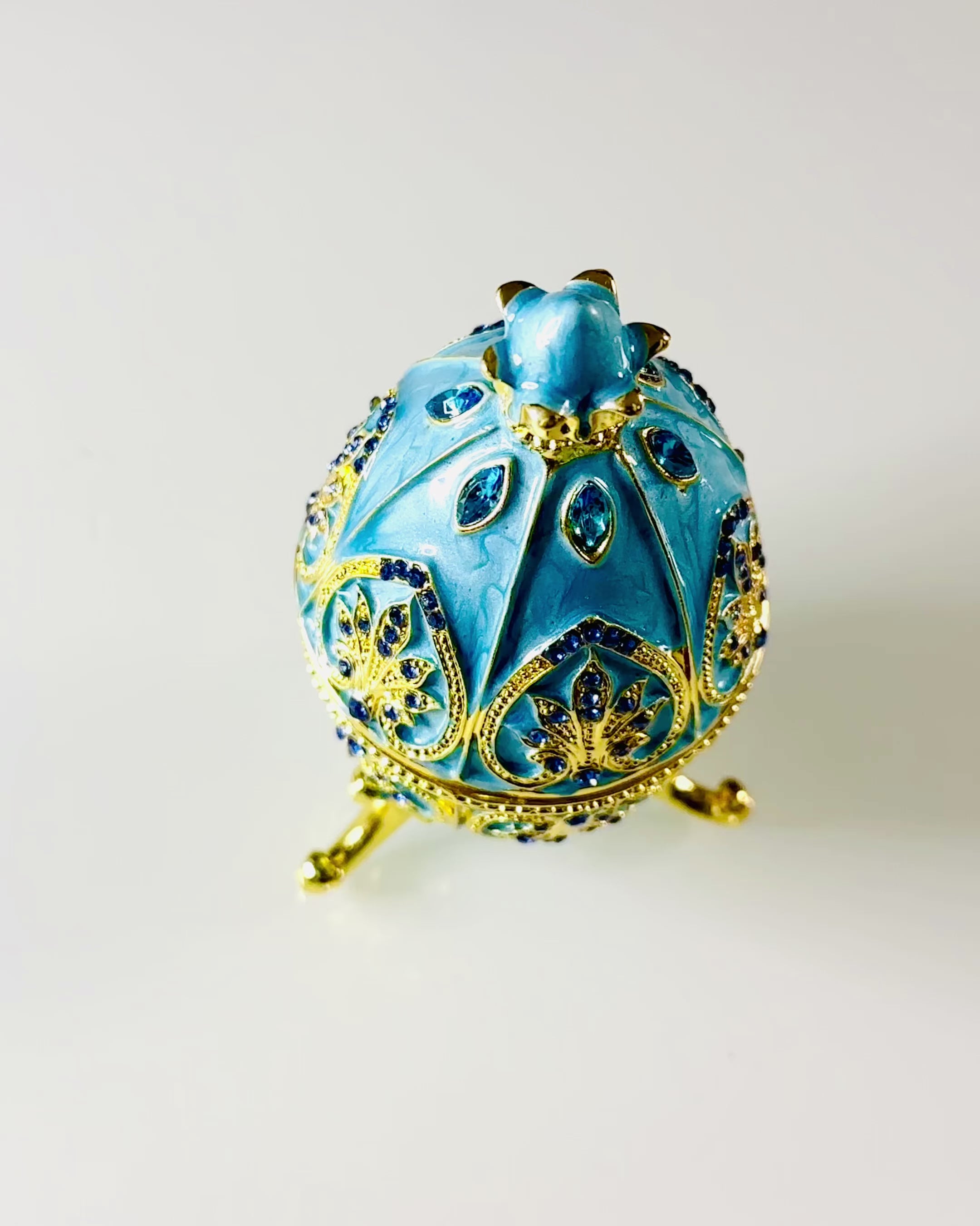 Heavenly Faberge Egg – Enamel Jewelry Organizer - color blue sky. Personalization with engraving.