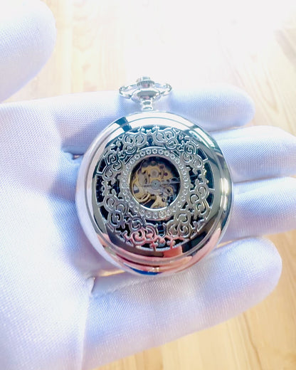 Pocket Watch "Eterna Elegance", personalized gift, engraving. Silver color.