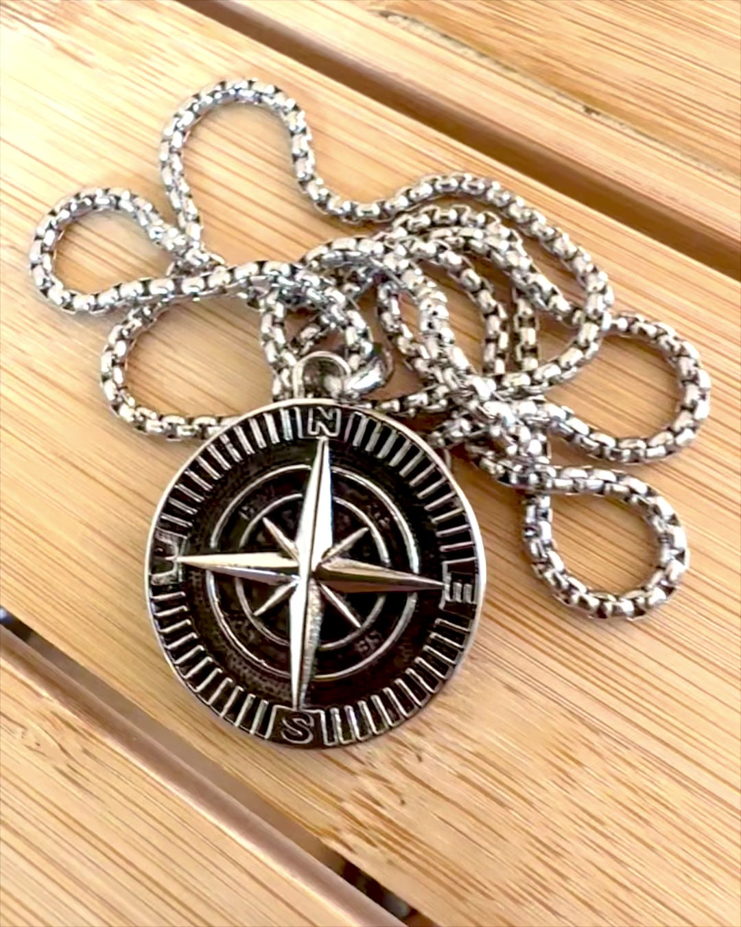 Stainless Steel Explorer Compass Necklace, personalization option with engraving for a gift