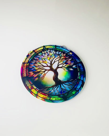 Pendentif Prismatique Solaire 'Arbre de Vie' - Décor Coloré Fenêtre