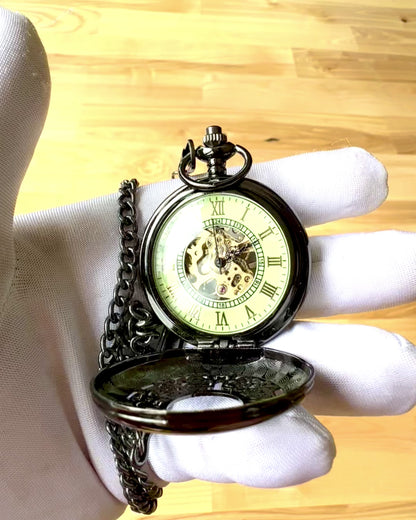 Pocket Watch "Eterna Elegance", personalized gift, engraving. Color black.